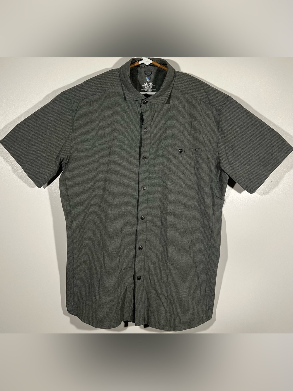 Kuhl Optimizr Shirt Mens XL Gray Short Sleeve Button Up Tapered Fit Hiking Trail